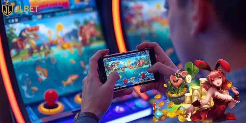player enjoying arcade fishing game on mobile device